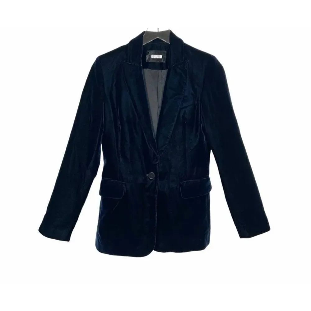 REFORMATION Navy Velvet One Button Blazer Sz XS